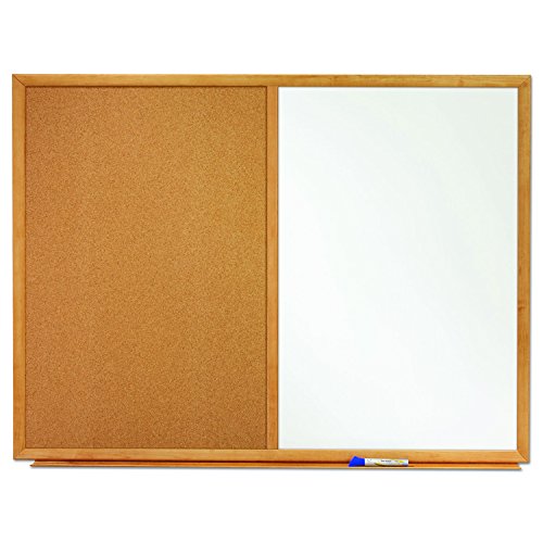Quartet S554 Bulletin/Dry-Erase Board, Melamine/Cork, 48 x 36, White/Brown, Oak Finish Frame
