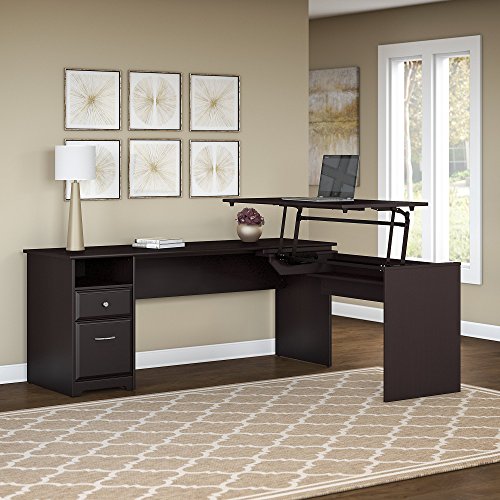 Bush Furniture Cabot 72W 3 Position L Shaped Sit to Stand Desk in Espresso Oak