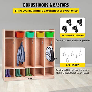Happybuy 5-Section Classroom Coat Locker with Cubbies and Casters
