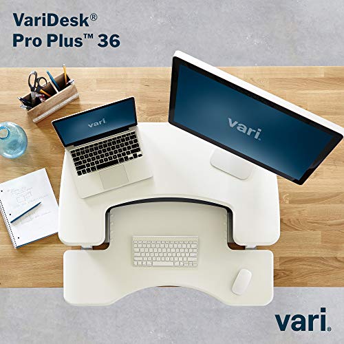VariDesk Pro Plus 36 by Vari – Dual Monitor Standing Desk Converter – Work or Home Office Sit to Stand Desk – 11 Height Adjustable Settings with Spring Loaded Lift – No Assembly Required