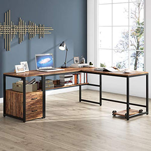 Tribesigns 70 Inch Modern L-Shaped Desk with Bookcase and Cabinet, L Shapes Computer Desk Study Table Super Sturdy Workstation with Drawers for Home Office with Hutch