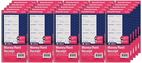 Adams Money and Rent Receipt Book, 2-Part Carbonless, 5-1/4" x 11", Spiral Bound, 200 Sets per Book, 4 Receipts per Page (SC1152) (Pack of 25)