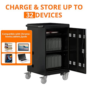 Larmliss 32 Device Laptop Charging Cart with Combination Lock, Surge Protection - Black
