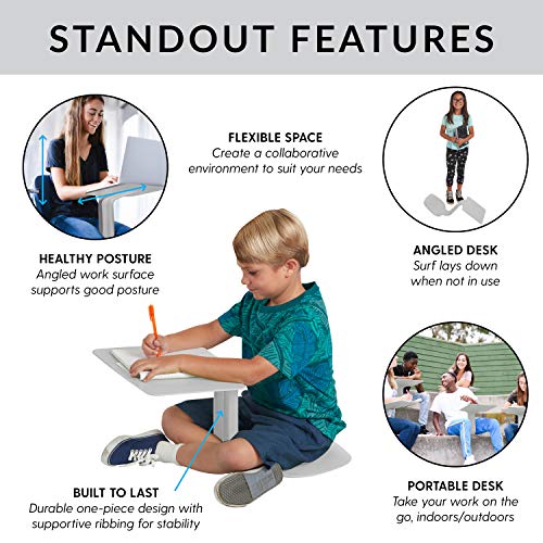 ECR4Kids The Surf Portable Lap Desk, Laptop Stand, Writing Table, Kids’ Travel-Friendly Tray, Flexible Collaborative Seating for Teens and Adults, GREENGUARD [Gold] Certified, Light Grey (10-Pack)