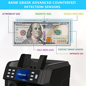 Trank Mixed Denomination Bill Counter, 2-Pocket, with Counterfeit Detection Bank Grade, Multi Currency, Built in Printer