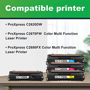 4 Pack CLT-K505L C505L M505L Y505L Toner Cartridge Replacement for Samsung ProXpress C2620DW C2670FW C2680FX Color Multi Function Laser Printer Toner (1BK+1C+1M+1Y).