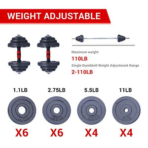 Nice C Adjustable Dumbbell Set, 22/33/44/66/105 Lbs Metal Barbell 2 in 1 Weight Pair, Anti-Slip Handle, All-Purpose, Home, Gym, Office, Fitness (Barbell 105LB or 48.5LB Dumbbell Pair)