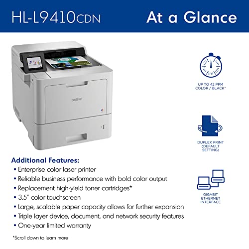 Brother HL‐L9410CDN Color Laser Printer with Fast Printing & Advanced Security