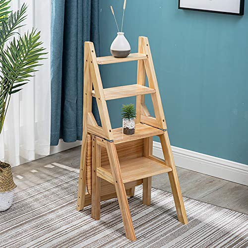 QDY Portable 4 Step Folding Step Stool Ladder Shelf Wood Color 40X40X89CM