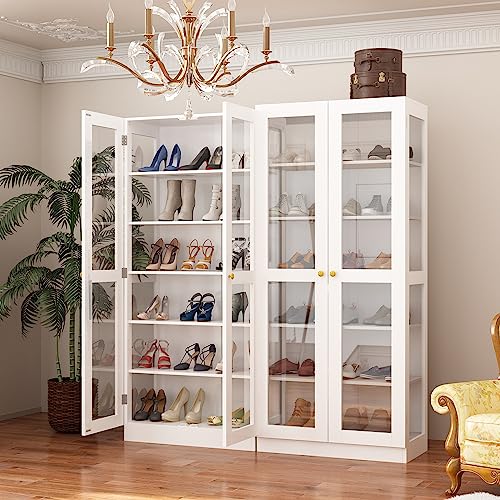 Homsee Tall 6-Tier Bookcase Bookshelf with Glass Doors, White - 31.5”L x 15.7”W x 70.9”H
