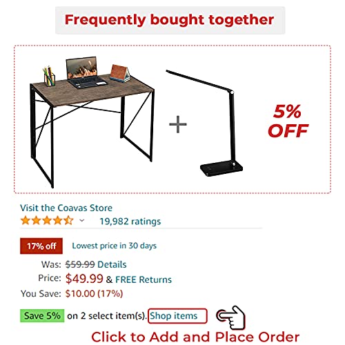 Coavas Folding Desk No Assembly Required, 40" Writing Computer Desk Space Saving Foldable Table Simple Home Office Desk,Brown