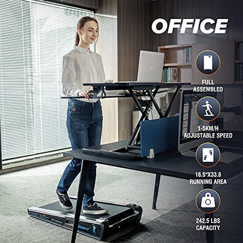 Egofit Walker Pro Small Under Desk Electric Treadmill Walking Machine, Installation-Free with LED Display, Remote Control and APP Control, Compact Fit Standing Desk Exerciser for Home Office Use