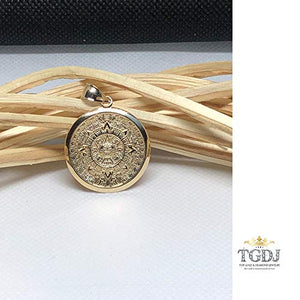 TGDJ Gold Aztec Charm Mayan Calendar Pendant, 1" Diameter