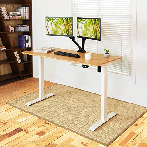 Flexispot Adjustable Desk, Electric Standing Desk Sit Stand Desk, 55 x 28 Inches Whole-Piece Bamboo Desk Top Home Office Table Stand up Desk (White Frame+Bamboo Top)