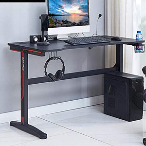 Gaming Desk 47In,Home Office Computer Table, Gamer Workstation with Cup Holder and Earphone Hanger and Two Cable Wire Holes, Black