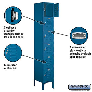 Salsbury Industries 66165BL-U Six Tier Box Style 12-Inch Wide 6-Feet High 15-Inch Deep Unassembled Standard Metal Locker, Blue