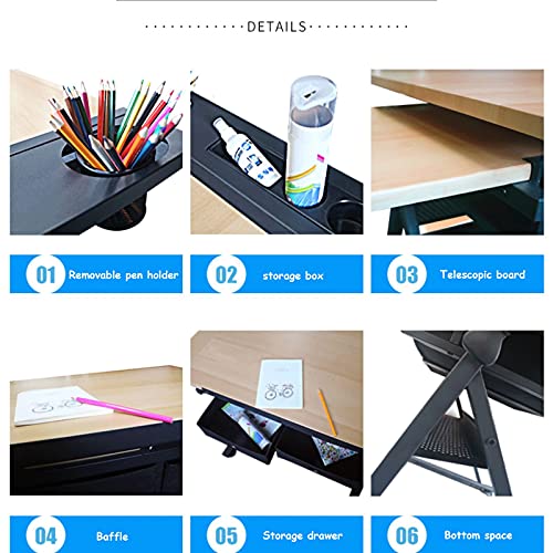 FLaig Folding Adjustable Drafting Table with Storage Drawer