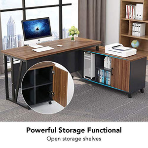 Tribesigns Large L-Shaped Desk, 55 Inches Executive Office Desk Computer Table Workstation with 47 Inches File Cabinet Storage, Brown