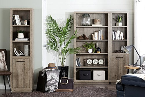 South Shore 10486 Kanji 3-Shelf Bookcase with Door, Weathered Oak
