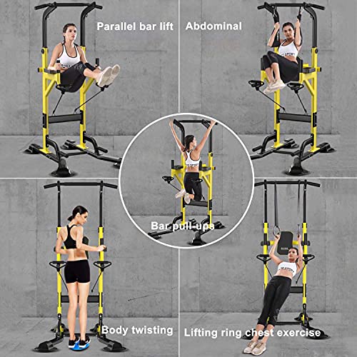Bueuwe Power Tower Station with 11-Gear Height Adjustable Pull Up & Dip Station for Adults and Kids Multi-Function Fitness Strength Training Equipment Exercise Workout Station for Home Gym