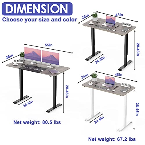 Electric Standing Desk, 4 Memory Contorller, Sit Stand Up Desk for Home Office, 55"x28" Adjustable Height Automatic Rising Sturdy Computer Workstations, Willow Wood Grain&Leather Table Top/Black Frame
