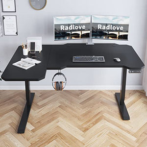 Radlove Electric Height Adjustable L-Shaped Desk with Memory Controller - Black