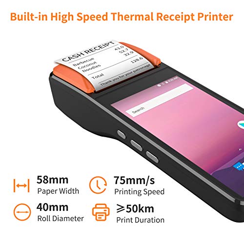 Aibecy PDA Terminal POS Receipt Printer 58mm Android 7.1 Portable 1D 2D Barcode Scanner with 5.0 Inch Touchscreen Camera Support 4G/WiFi/BT/GPS/USB OTG for Retail Stores Restaurants
