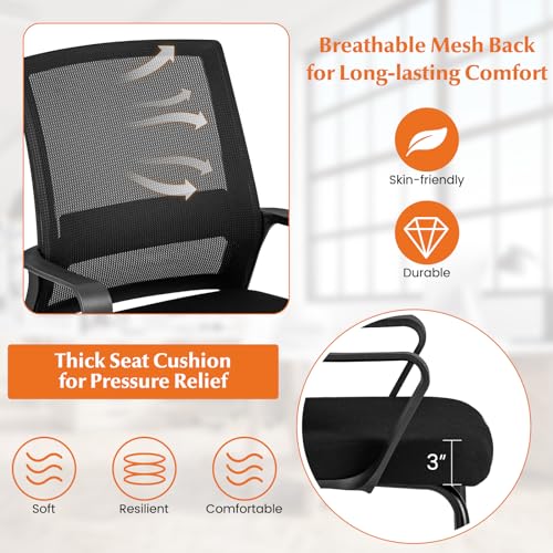 Tangkula Set of 10 Office Guest Chairs with Lumbar Support, Breathable Mesh Back, Armrests & Sled Base, Black