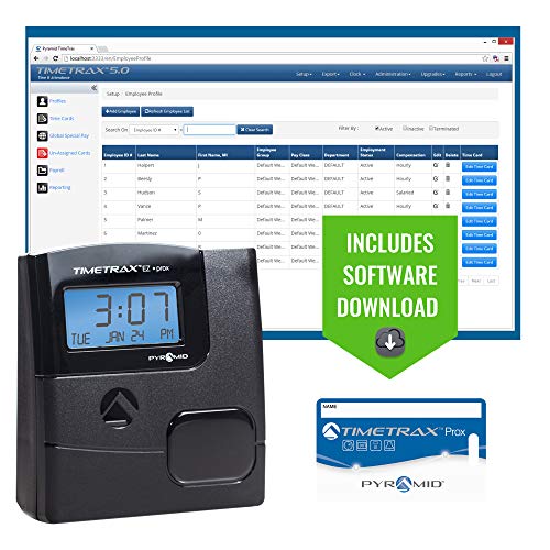 Pyramid TimeTrax TTEZ Prox (PPDLAUBKN) Automated Proximity Time Clock System with Software - Made in USA