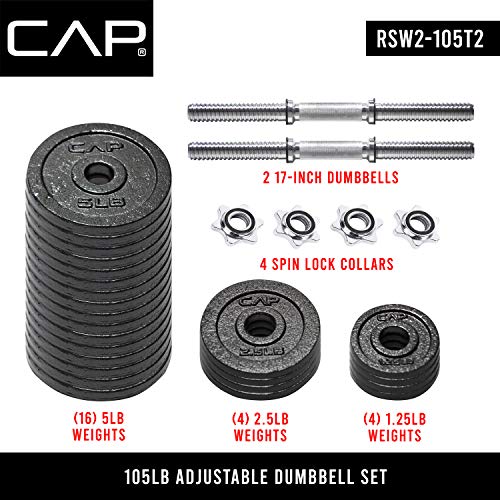 CAP Barbell 105-Pound Adjustable Dumbbell Weight Set