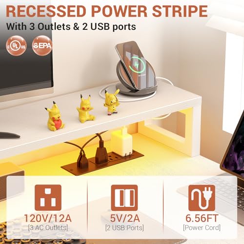 Aheaplus L Shaped Desk with File Drawer, Power Outlet, LED Strip - 72.8" Reversible Gaming & Office Corner Desk