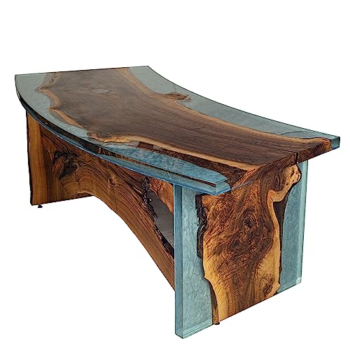 Angora Blue Epoxy Executive Desk - Mid Century Modern Style | 100% Black Walnut | Made in Turkey