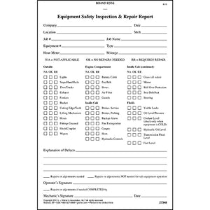 Equipment Safety Inspection Report 100-pk. - Book Format, 2-Ply, Carbonless, 5.5" x 8.5", 31 Sets of Forms Per Book - Detailed Report Helps Maintain Safe Workplace Utility Vehicles - J. J. Keller