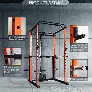 RitFit Power Cage with LAT Pull Down and 360° Landmine, 1000LB Capacity Power Rack Full Home Gym for Weightlifting, Come with J-Cups,Dip Bars and Other Attachments (Upgraded Version)