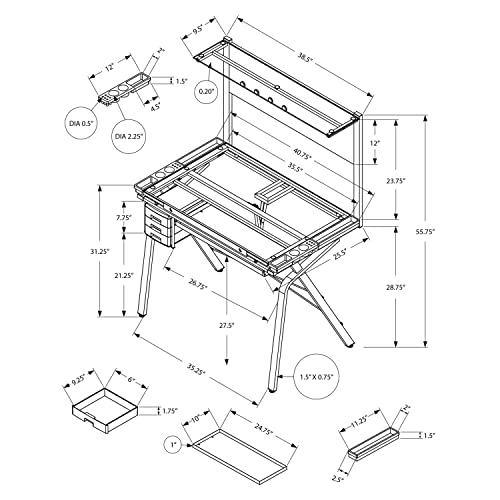 Monarch Specialties Adjustable Glass Drafting Table, Grey/Clear