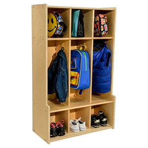 Contender 3-Section Coat Locker with Bench & Cubbies Storage Shelves, Backpack Hook, Shoe Bench Entryway with Storage for Preschool, Classroom, Daycares, Home