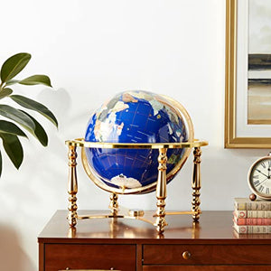 Unique Art 21-Inch by 13-Inch Blue Lapis Ocean Table Top Gemstone World Globe with Gold 4-Leg Table Stand