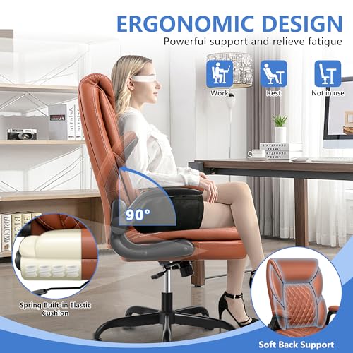 BestEra Executive Office Chair, Big and Tall Leather Ergonomic Desk Chair with Rocking Function - Brown