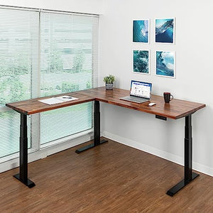 S Stand Up Desk Store Triple Motor Electric L-Shaped Corner Standing Desk (Black Frame/Solid Walnut Top, 71" W x 71" D)