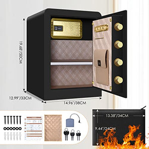 2.3 Cub Large Safe Box Fireproof Waterproof, Home Safe with Fireproof Document Bag, Built in Interior Cabinet Box, LED Light, LCD Screen and Removable Shelf, Fireproof Safe for Money Jewelry Documents Valuables (black)