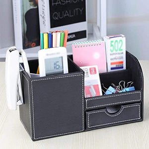 ZLYPSW Multi-Function Desk Stationery Organizer Storage Box Pen/Pencil Remote Control Holder with Small Drawer (Color : Black, Size : 21.5 * 10.5 * 12.3 cm)