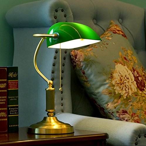 ZJF American Style Bedroom Bedside Copper Lamps Antique Nostalgic Glass lamp Shade Study Eye Tabletop lamp