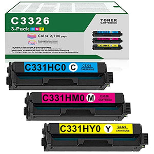 3 Pack (1C+1M+1Y) Toner Compatible C331HC0 C331HM0 C331HY0 Toner Cartridge Replacement for Lexmark C3326 C3326dw MC3326adwe Printer