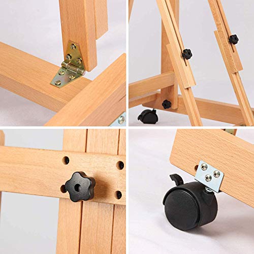 Studio Easel Canvas Display Stand Large Beech Multifunction Profession Studio Easel Indoor Canvas Ad Display Stand with Wheel Artist Storage Painting Easel