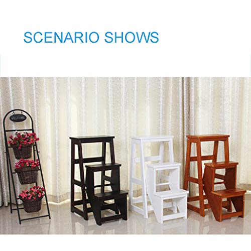 LUCEAE Solid Wood Folding Step Stool Chair with 3 Steps - Home/Library, 150Kg Load