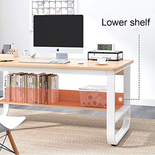 YAOJP Computer Desk with Storage Shelves, Multifunction Office Workstation Writing Table with Adjustable Non-Slip Foot Pad PC Laptop Gaming Desk for Home Office,Black,140x70x73cm