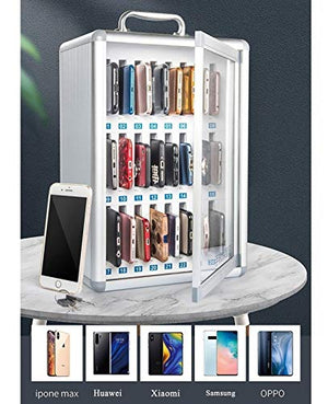 Phone Prison Wall-Mounted Aluminum Alloy Cell Phones Storage Cabinet Pocket Chart Storage Locker Box With Handle And Security Lock For Classroom Office (60 Slots) 16.1"x7.8"x25.3" Combination Safe Val