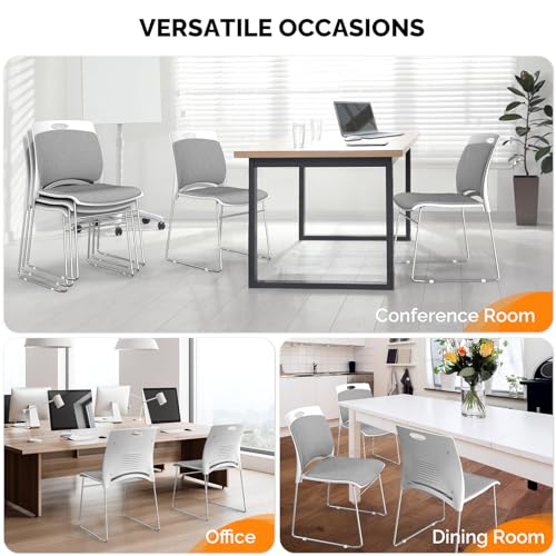 VINGLI 8 Pack Stackable Waiting Room Chairs with Metal Sled Base, Gray