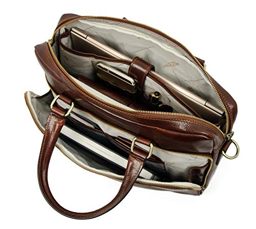 Leather Laptop Bag Full Grain Briefcase Brown Satchel Bag - Time Resistance