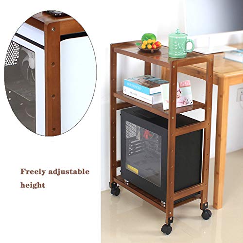 WAOCEO CPU Stand Double-layer Adjustable with Locking Caster Wheels, Brown (Size: 20*10.4*24in)